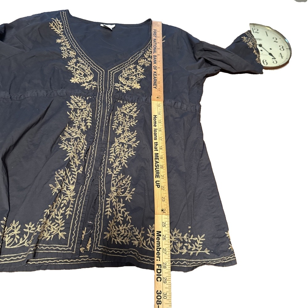 Women's Monroe and Main Blouse Gray Gold Embroidered Draw Waist Size XL Boho - Picture 5 of 6